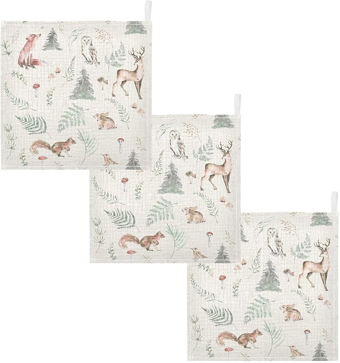 vvfelixl Watercolor Forest Animals Baby Burp Cloths Baby Muslin Washcloths for Boys Girls Cotton Baby Face Towel for Newborn Infants Soft and Absorbent 11.8 X 11.8 in, 5 Pack
