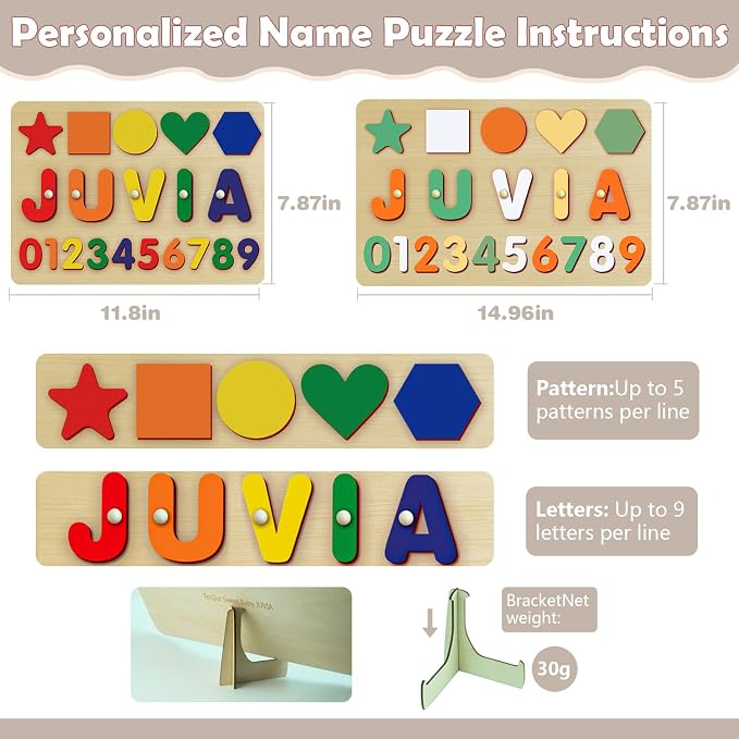 Custom Name Puzzles for Toddlers 1-3 - Personalized Wooden Animal Puzzle for Kids, Baby Gifts, Baby Shower, Christmas, Newbaby Gift, Gifts for 1 2 3 Years Old (Circle-number-01)