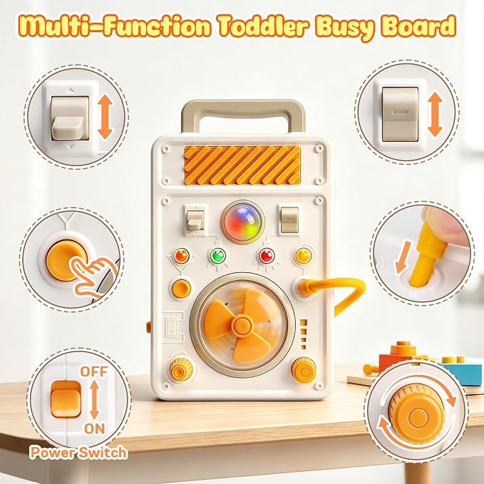 Montessori Busy Board Toys for Toddlers 1-3, LED Light Switches Activity Sensory Toys for 1 2 3 Year Old, Toddler Travel Learning Educational Toys for 1 Year Old Girl Boy Birthday Gifts