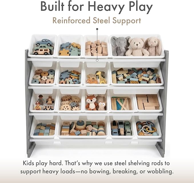 Humble Crew Supersized Toy Storage Organizer with 16 Removable Bins, Grey/White ??Large Toy Storage for Toddlers Ideal for Kids' Rooms, Playrooms, and Nurseries - Modern Toy Bins for Kids