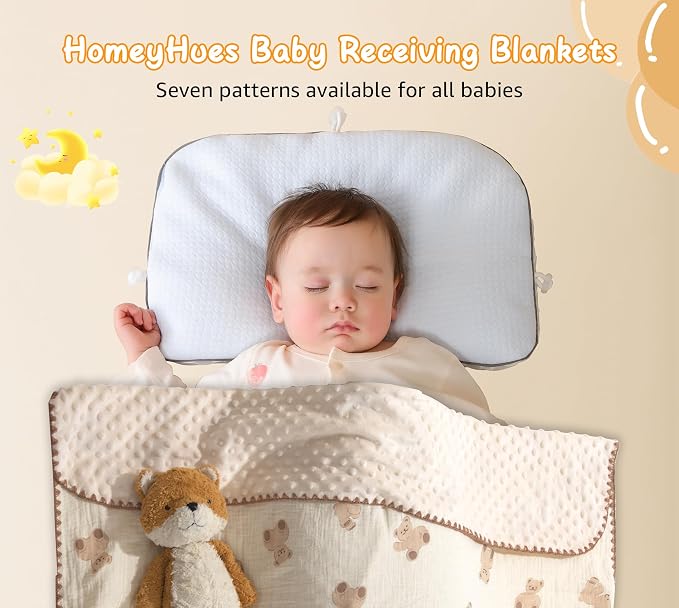 Baby Blanket 40x40 Inches,Muslin Cotton and Minky Dotted Double Layer Soft Receiving Blanket for Newborn Toddler,Bear