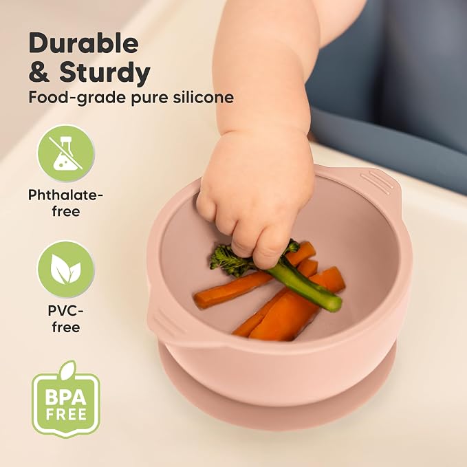 Keababies 4-Pack Silicone Baby Spoons and Forks Set and 2-Pack Baby Bowls with Suctions, Lids - Baby Spoon Self Feeding, BLW Baby Utensils - Silicone Suction Bowls for Baby Boy, Girl