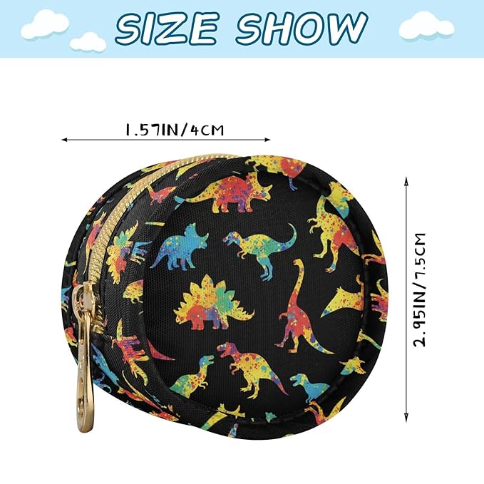 Colorful Dinosaurs Black Pacifier Holder Case Newborn Pacifier Storage Pouch for Boys Girls Easy Attach to Diaper Bag Portable Baby Essentials Container