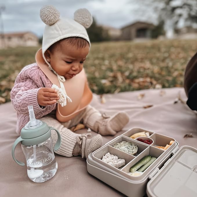 nouka Tritan Plastic Transitional Sippy Cup with Weighted Straw | Leak Proof and Easy Grip | Removable Handles | Moss