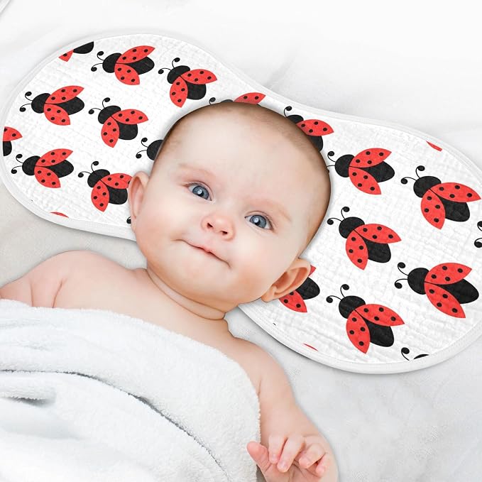 vvfelixl Baby Burp Cloths Cute Ladybug Pattern Baby Newborn Cotton Burping Cloths Set Baby Washcloths 4 Pack White