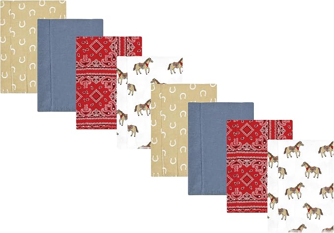 Hudson Baby Cotton Poly Flannel Burp Cloths Multipack, Cowboy 8-Pack, One Size