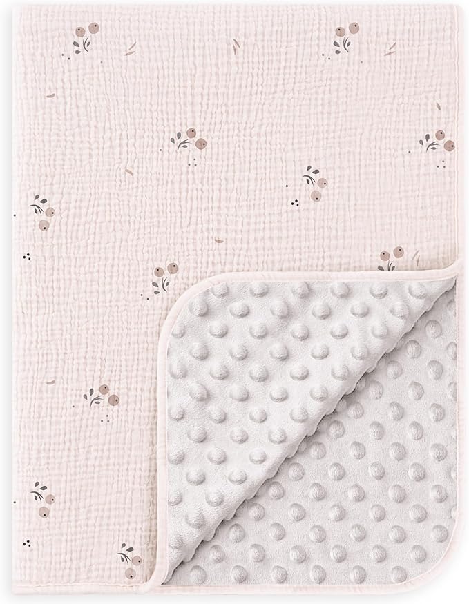 Susurration Baby Blanket for Unisex Boys Girls, Soft Nursery Minky Blanket with Muslin Cotton Front and Dotted Fleece Back, Receiving Blanket for Baby Newborn Infant, 30x40inch