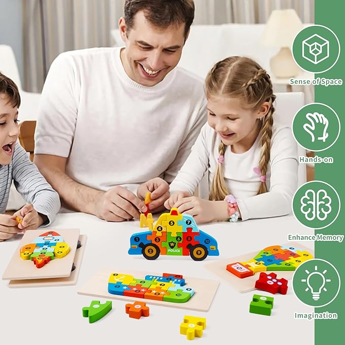6 Pack Wooden Vehicle Toddler Puzzles for Kids Ages 3 4 5 6, Baby Montessori Toys for Kids Age 3 Years+, Transport Vehicles Learning Jigsaw Toys for Boy Girl Ideal Gift - Easter Gifts