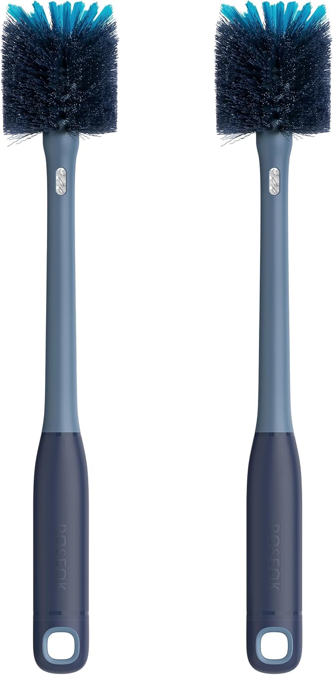 ROSEOK 2in1 Bottle Scrubbing Brush with Straw Brush has Long and Comfortable Handle, Cleaning Glass, Sports Bottle, Coffee Mug,2 Pack, Grayish Blue