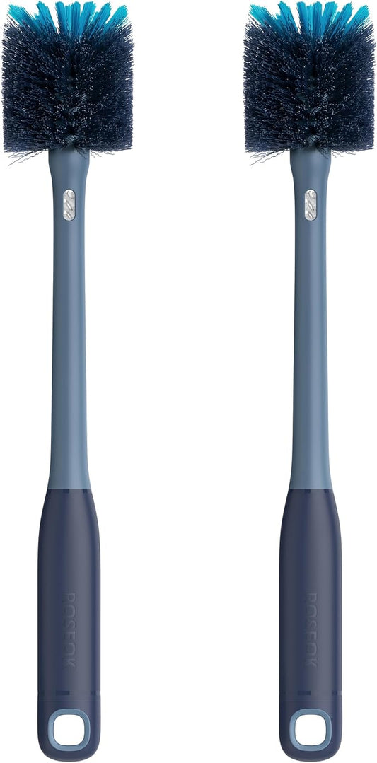 ROSEOK 2in1 Bottle Scrubbing Brush with Straw Brush has Long and Comfortable Handle, Cleaning Glass, Sports Bottle, Coffee Mug,2 Pack, Grayish Blue