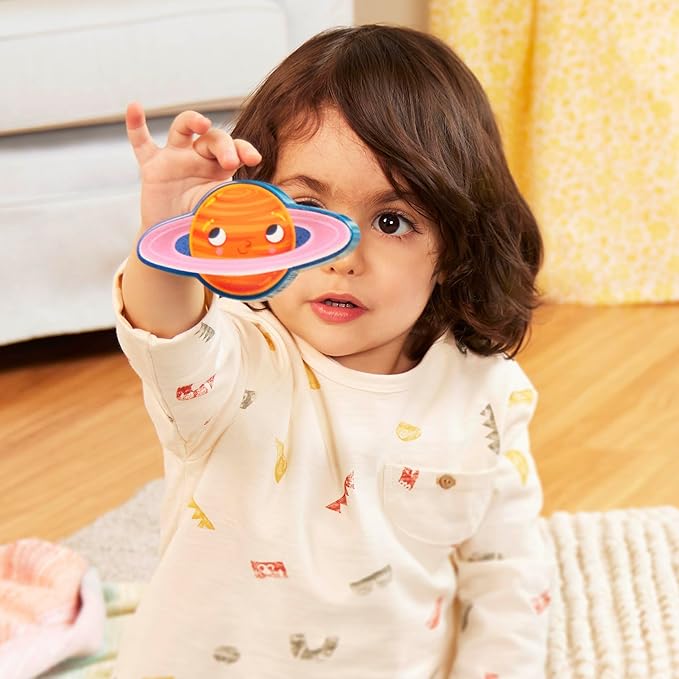 B. toys – Peek & Explore 2 – Pack – Outer Space & School Bus – Chunky Puzzle Pack – Puzzles for Toddlers, Kids – 8 Pieces Each – 2+ Years