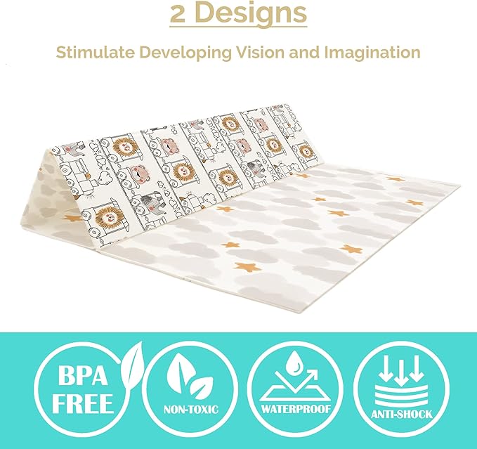 JumpOff Jo Foldable Foam Play Mat ??Large Waterproof Baby & Toddler Activity Floor Mat, Double-Sided 70 x 59 Inch Play Surface