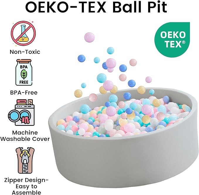 Zedachica Ball Pit for Toddlers 35.43''x11.81 Baby Ball Pits Soft Memory Foam Ball Pit Round Kids Ball Pit Indoor Game Kids Play Ball Pool Ideal Gift for Girls and Boys (Grey, NO Balls)