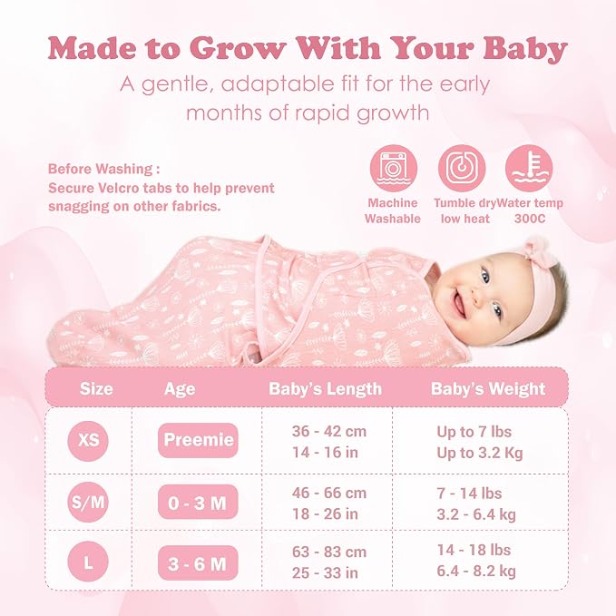 Swaddles for Newborns – 3-Pack Infant Swaddles 0-3 Months – Adjustable Swaddle Sleep Sack – Soft Organic Cotton Baby Wrap for Safe & Cozy Sleep (Rose Pink)