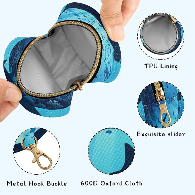 Pacifier Holder with Clip Pacifier Case for Diaper Bag Round Baby Pacifier Pouch Box Bag Portable Sharks Coral Reef Tropical Blue