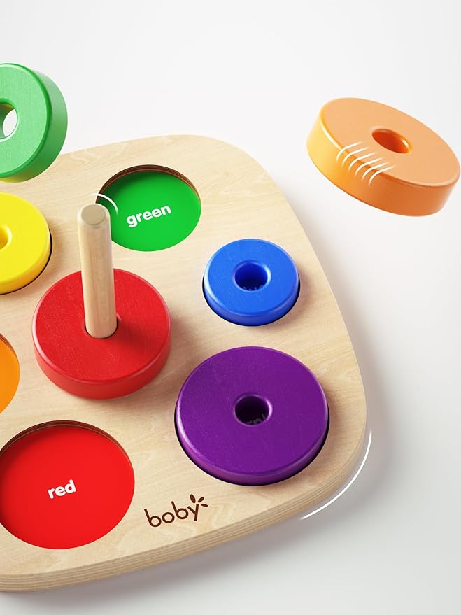Dailyfunn Montessori Toys Wooden Rainbow Ring Stacker Color Size Learning Sorting Stacking Toy for Toddlers 1-3 Years Old