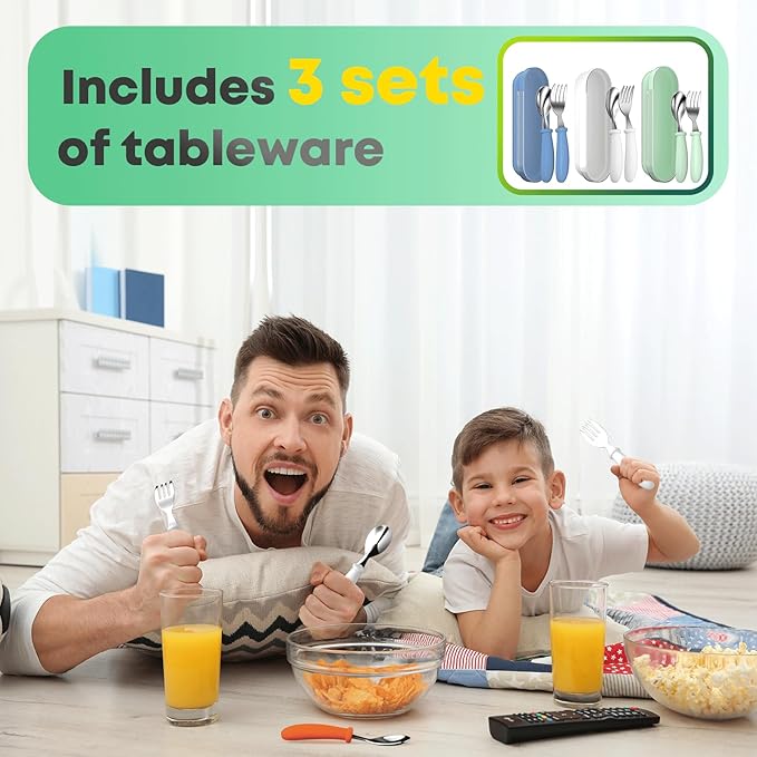 Toddler Utensils, Kids Stainless Steel Silverware Set, Toddler Forks and Spoons, Baby Utensils Set with Storage Box for Self Feeding Safe, Dishwasher Safe (3 Set with Case)