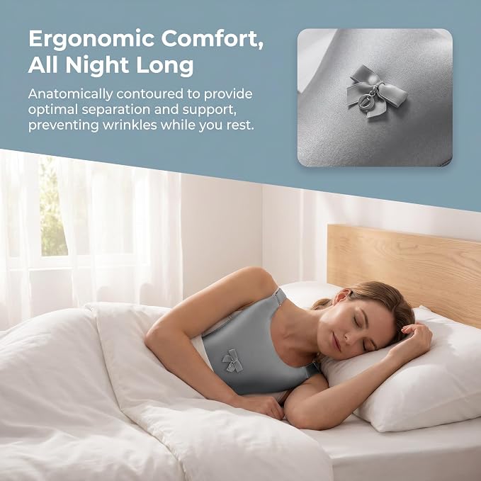 Vaveren Breast Pillow Chest Wrinkle Pillow for Side Sleepers, Anti-Wrinkle Chest Support, Adjustable Strap, Breathable Fabric
