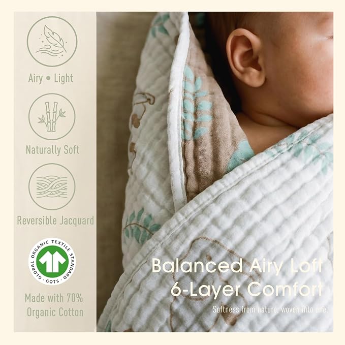 Ultra Soft Muslin Baby Blanket, A Versatile Swaddle and Bed Blanket for Babies, Toddlers, Boys, and Girls (Forest Elephant 1 Pack).