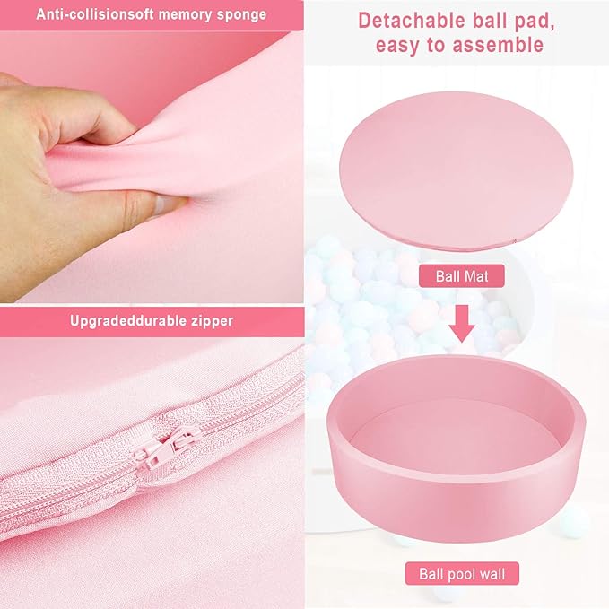 TRENDBOX Extra Large Soft Foam Ball Pit 51.2" x 11.8" (NO Balls) in Large Sponge Round Ball Pool Indoor Round Children Toddler Playpen - Light Pink