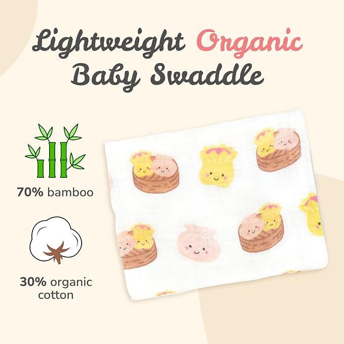The Wee Bean Organic Cotton and Rayon derived from Bamboo Baby Swaddle Muslin Blanket (Dim Sum)