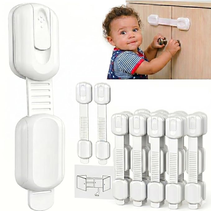 Safe-O-Kid Superior Quality Baby Proofing Locks (8 Pack) with Extra 4 Cleaning Pads & 4 Extra 3 M Adhesive – Extra Safe & Strong, NO Drill, Easy Install, Damage Free, Strong Adhesive, Heavy Duty