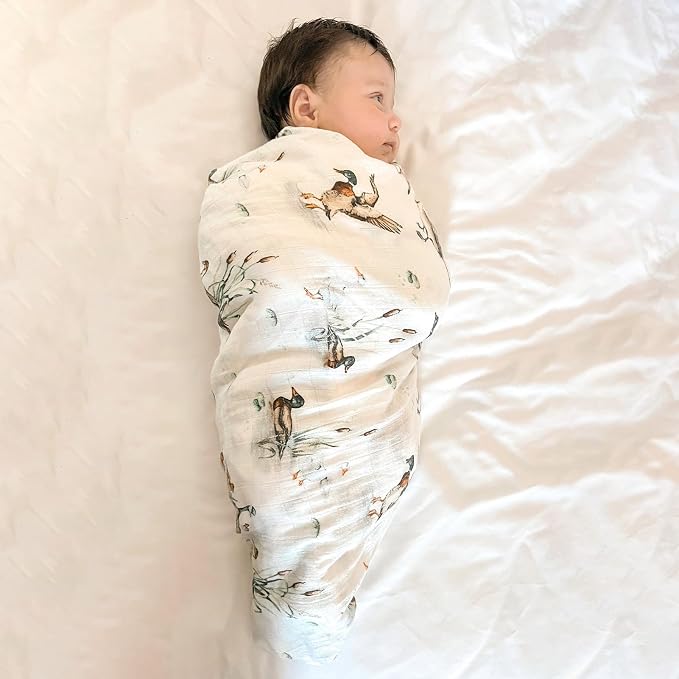 LifeTree Muslin Swaddle Blankets Neutral, Baby Waffle Swaddling Wrap Nursery Blanket for Boys Girls Newborn, 70% Viscose from Bamboo and 30% Cotton