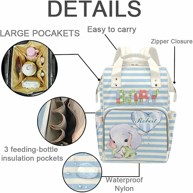 M YESCUSTOM Custom Multifunction Bag for Men Women Personalized Diaper Bag Backpack with Name Customized Mommy Bag Stripe Design