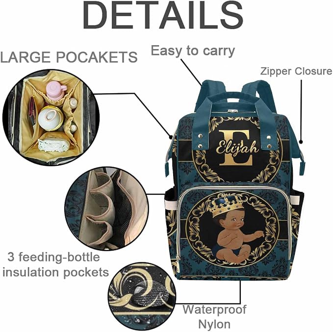 M YESCUSTOM Personalized Name Diaper Bag Backpack, Blue Crown Diaper Baby Bags for Mom & Dad, Portable Travel Back Pack Baby Shower Gifts, Multifunction Nappy Changing Bag