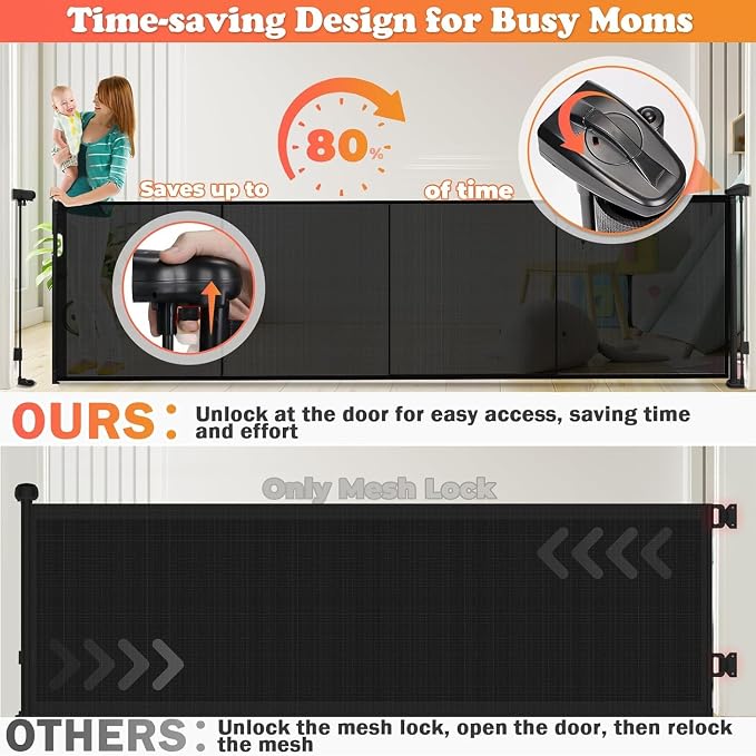 275" Retractable Baby Gates Dog Gate - 23ft Extra Wide Expandable Child Safety Gate,49" Tall Toddler Pet Mesh Gate with Reinforced Strips for Doorways,Stairs,Hallways,Outdoor & Indoor Large Openings