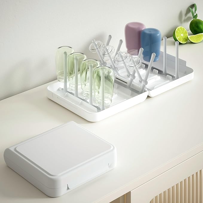 Travel Bottle Drying Rack Space Saving,Foldable Bottle Drying Rack with 16 Ribs,Portable Baby Bottle Drying Rack for Bottles,Breast Pumps and Other Feeding Accessories,Widely Used Daily Basis