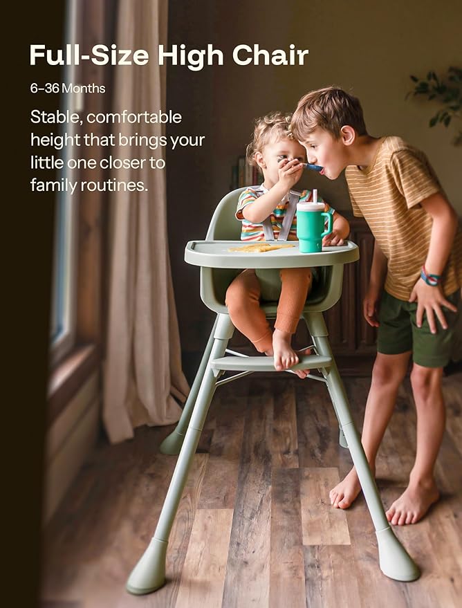 HARPPA 2 in 1 Baby High Chair for Babies and Toddlers, Convertible High Chairs with Removable Double Tray, Waterproof PU Seat Cushion, Anti-Slip Footrest and 5-Point Harness for 6??6 Months, Sage