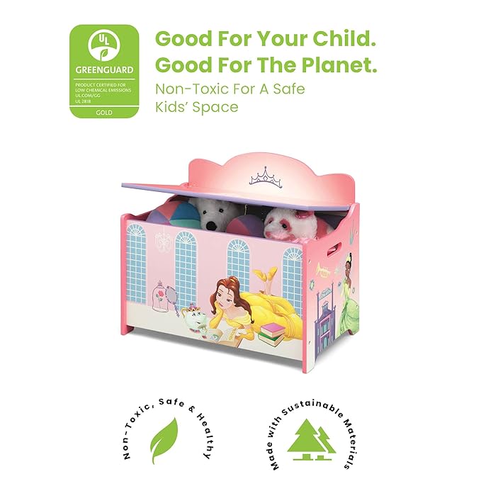 Delta Children Design & Store 6 Bin Toy Storage Organizer, Disney Princess & Deluxe Toy Box, Disney Princess