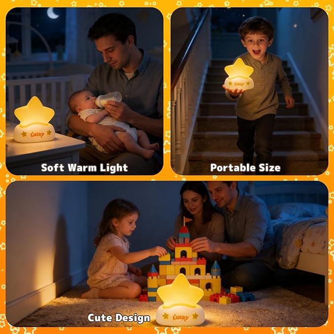 Star Night Light for Kids Toddler Baby, Squishy Silicone Touch Night Light with 3 Levels Brightness, Rechargeable Portable Bedside Lamp with Timer Off Function, Gifts for Boys Girls