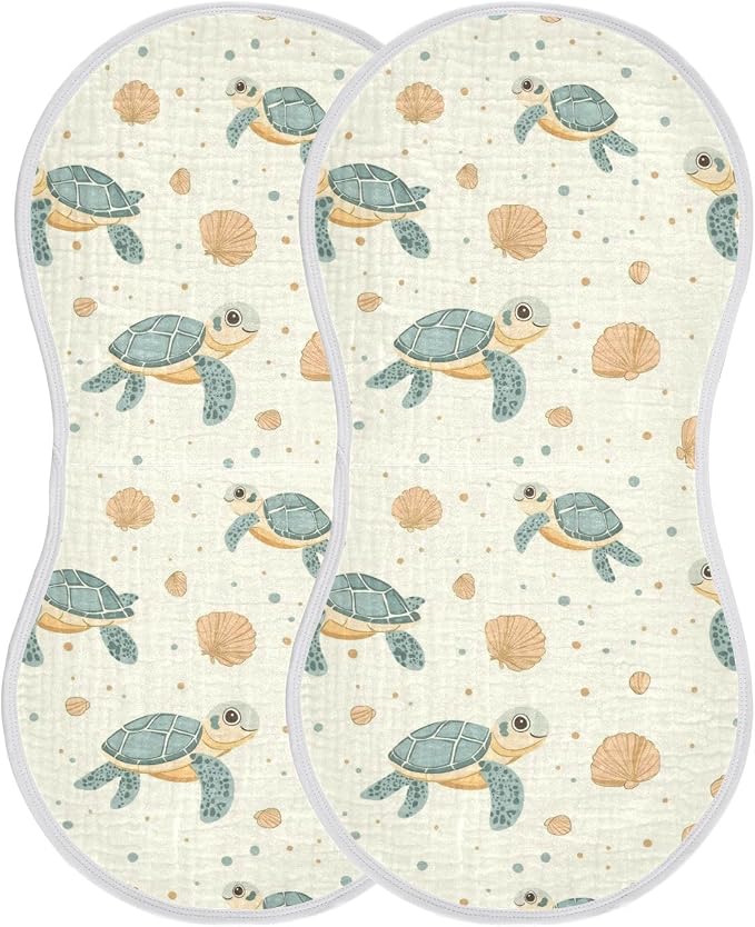 vvfelixl Muslin Burp Cloths Cartoon Cute Sea Turtle Baby Washcloths for Baby Girl Boys 2 Pack