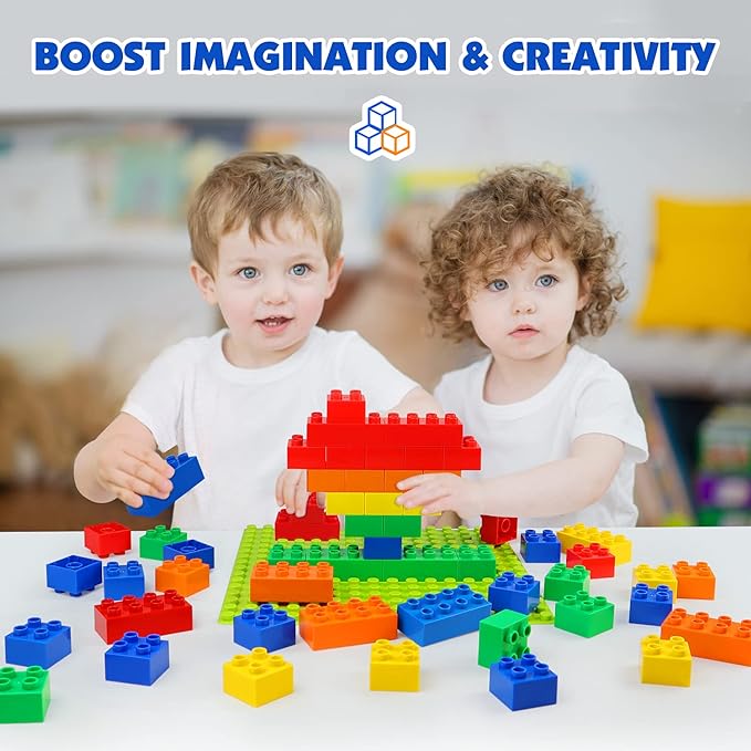 aotipol Building Blocks for Kids Toddlers Including a Baseplate, 101-piece Large Classic Building Bricks Set for Kids of All Ages, Basic STEM Toys Gift, Compatible with All Major Brands