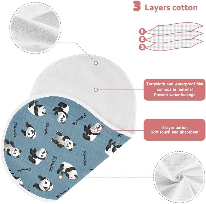 Muslin Burp Cloths for Baby Boys and Girls - 4-Pack Ultra Absorbent Cute Panda Muslin Washcloths, Newborn Towel, Milk Spit Up Rags, Burp Cloth Bib for Unisex, 22 x 11 Inch