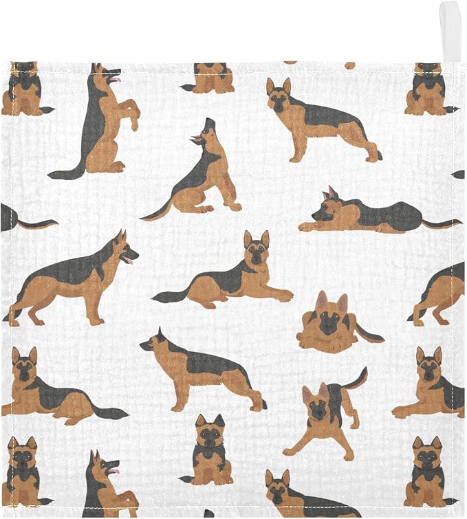 vvfelixl Baby Cotton Washcloths German Shepherd Dogs Infants Bath Towel for Unisex Face Towels for Newborn, Natural Baby Wipes Delicate Skin, 11.8 X 11.8 inch, one sizex3