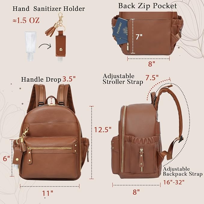 Mini Diaper Bag Backpack Leather Diaper Bag with Pacifier Holder Case Bundle