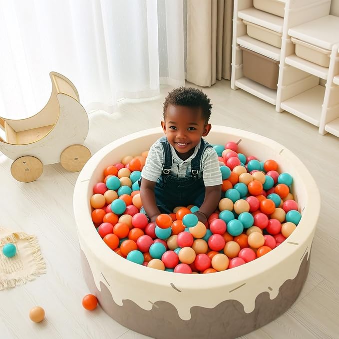 GOGOSO Ball Pit Balls for Toddler, Baby Plastic Playballs Kids Soft Pastel Pelotas Non-Toxic BPA-Free,Cream Pink+Orange+Green,100 Balls