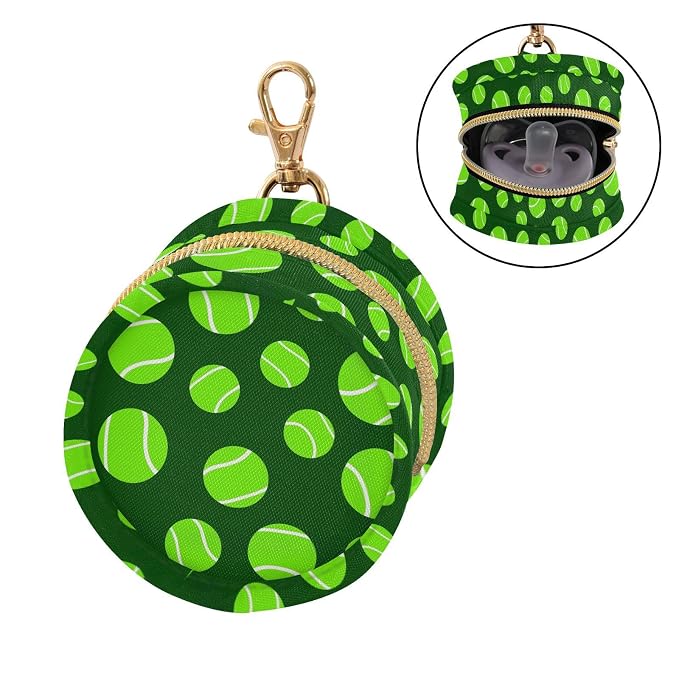 Green Tennis Ball Print Pacifier Holder Case for Diaper Bag Portable Travel Pacifier Storage Case with Clip Newborn Baby Pouch for Baby Boys Girls Outdoor Purse