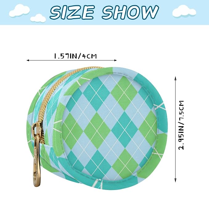 Pacifier Holder with Clip Pacifier Case for Diaper Bag Round Baby Pacifier Pouch Box Bag Portable Emerald Green and Blue Diamond Grid