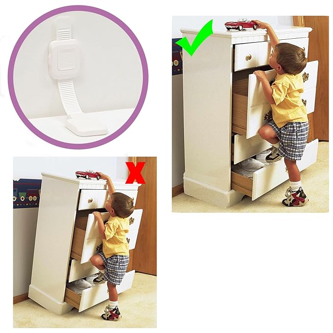 Upgraded No Drill Adhesive Furniture Anchor, Adjustable Anti Tip Furniture Wall Straps for Baby Proofing & Pets, 2Pack