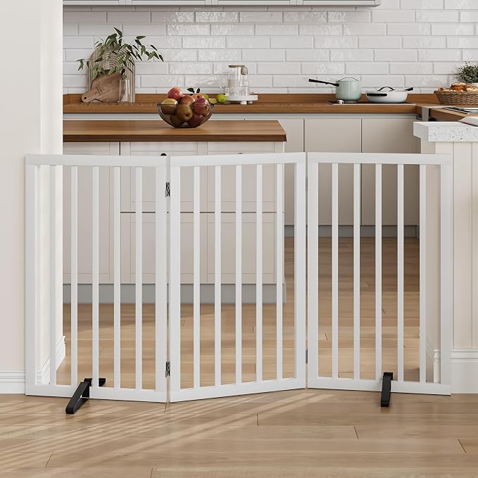 Dog Gate 32" Tall Freestanding Dog Gate for Doorways Foldable Pet Gate for Dogs Indoor (White,3 Panel)