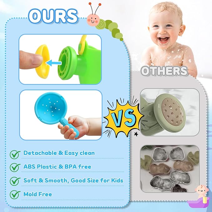 Toddler Bath Toys for Kids Ages 1-3 Baby Bath Toys Beach Sand Pool Water Table Toys Mold Free Bathtub Toys for 12+ Months Stacking Cups Showerhead Spoon for 1 2 3 4 5 6 Years Old Girls Boys Gifts 9PCS