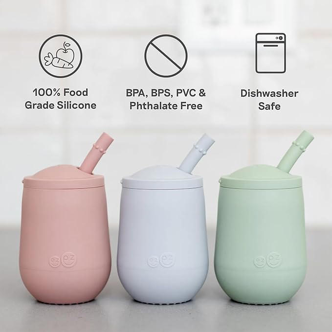 ezpz Mini Cup + Straw Training System (Blush) - 9 Months+ - 100% Silicone Training Cup for Infants + Toddlers - Designed by a Pediatric Feeding Specialist