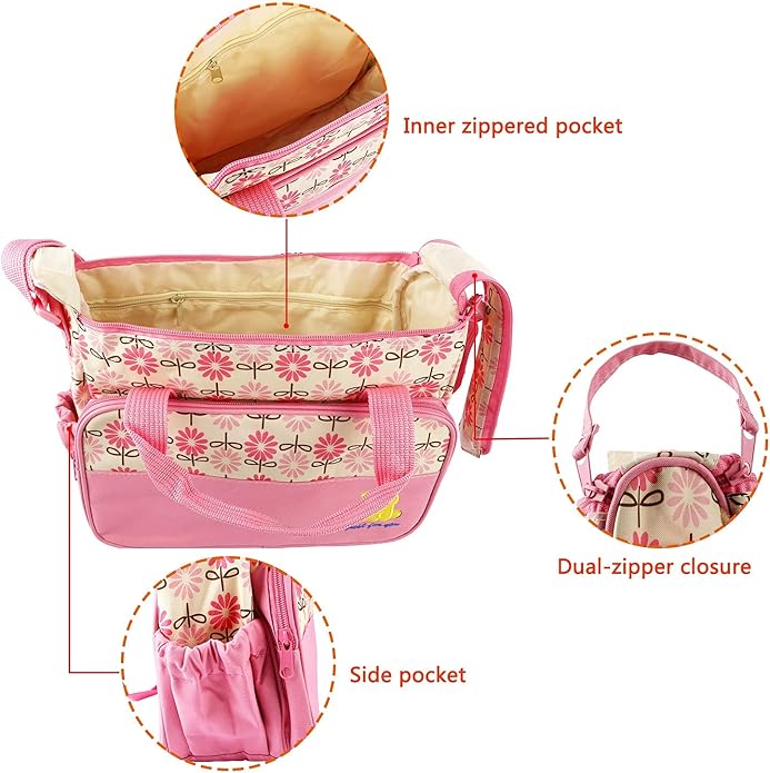 5-Pack Mummy Diaper Shoulder Bag Set w/Changing Pad ??Large Water-Resistant Nappy Bag with Insulated Pockets
