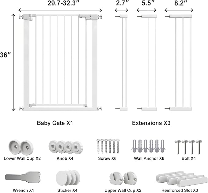 36” Tall Pet Gate with Door 29.7-48.8” Wide Adjustable Baby Gate | Auto Close, Pressure Mount Dog Gates for Doorways No Drilling, Indoor Puppy Gates for the House, Stairways, Hallways