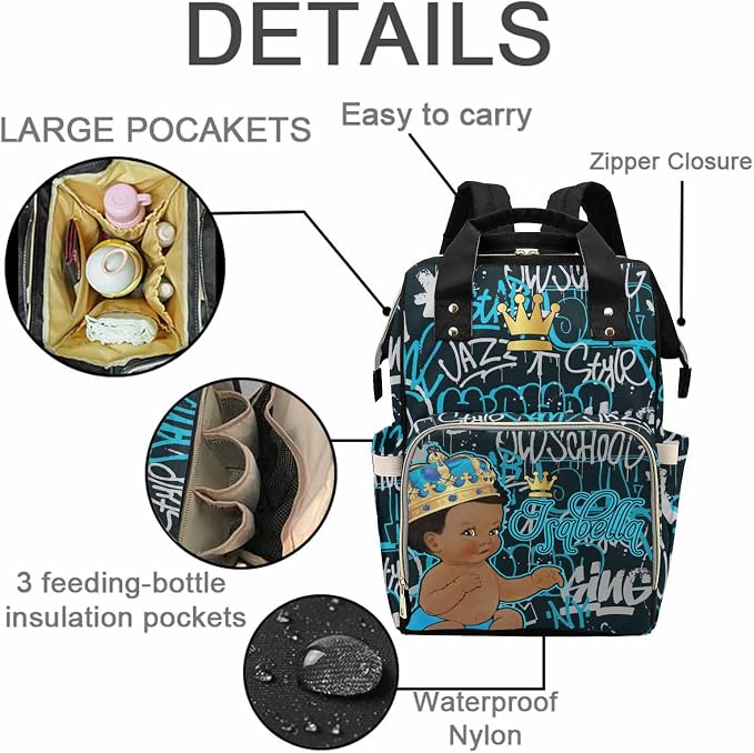 M YESCUSTOM Custom Personalized Graffiti Diaper Bag Backpack with Name Waterproof Nappy Travel Daypack for Mom Gifts