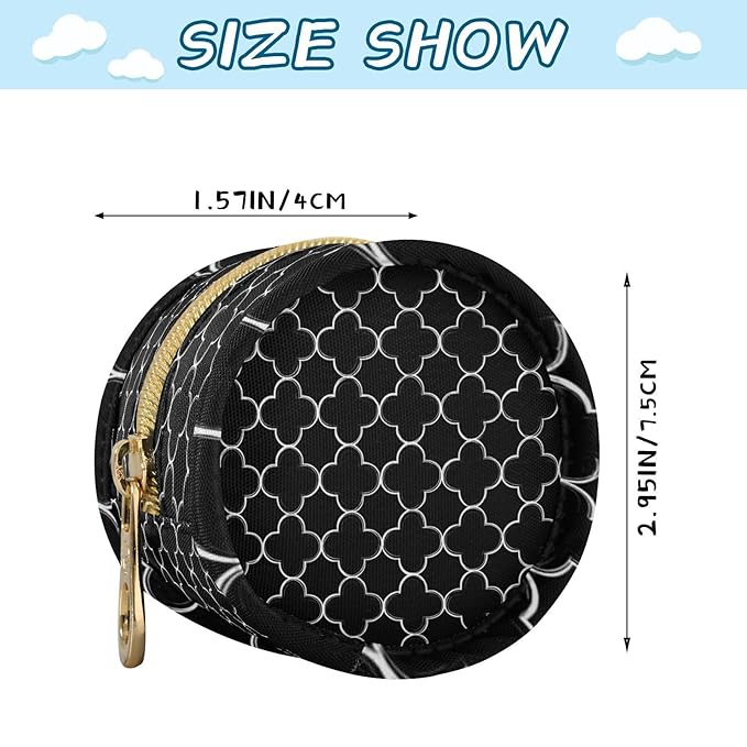 Pacifier Holder with Clip Pacifier Case for Diaper Bag Round Baby Pacifier Pouch Box Bag Portable Black Quatrefoil